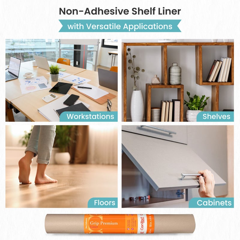 Con-Tact Brand Grip Premium Thick Shelf Liner - Versatile 18-inches x 4-feet Durable Non-Adhesive Non-Slip Drawer and Cabinet Liner in Taupe - Pack of 6 Rolls - Image 4